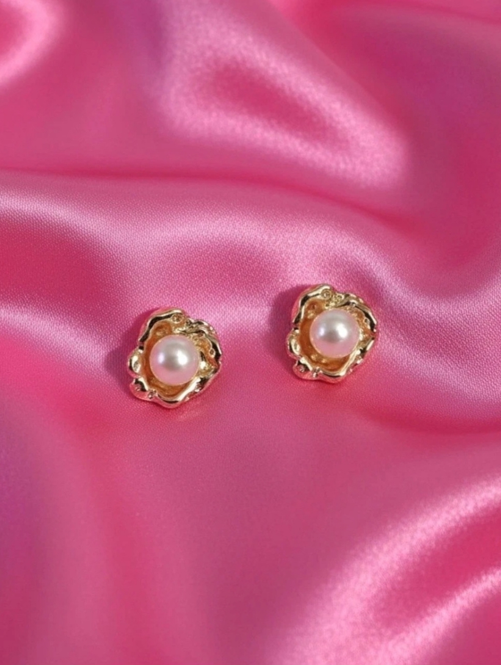 S925 Needle - Freshwater Pearl Floral Stud Earrings - Gold Plated Women Jewelry